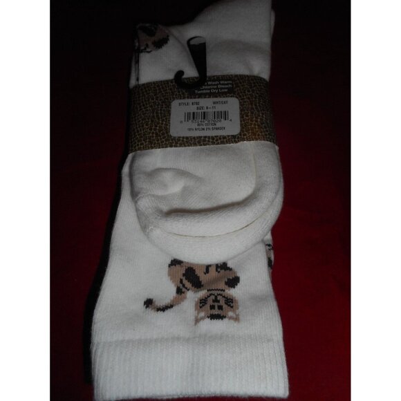 1 Pair High Meadows Cats 80 % Cotton Cushion Boot Crew Socks White Fits 9 to 11 - Picture 4 of 4
